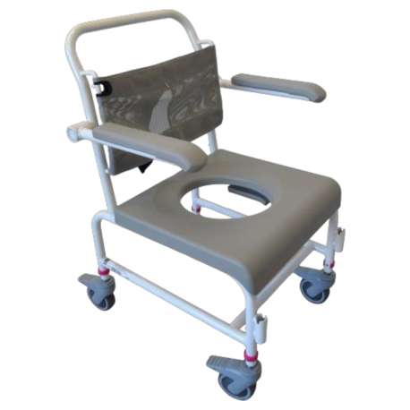 Krzesło prysznicowe M2 STANDARD z ramą do pchania, oparciem z siatki oraz siedziskiem w kształcie podkowy 310028 HMN