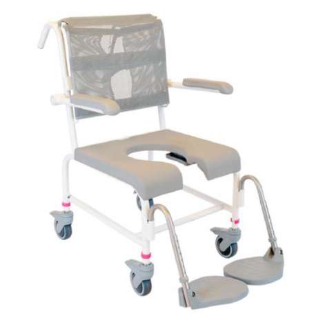 Krzesło prysznicowe M2 STANDARD z ramą do pchania, oparciem z wysoką siatką oraz siedziskiem w kształcie podkowy 310611 HMN