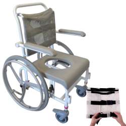 Wózek toalet. M2 samobieżny z ramą do pchania, wysokim oparciem z siatki oraz siedzeniem w kształcie podkowy BOXED 310613-B HMN