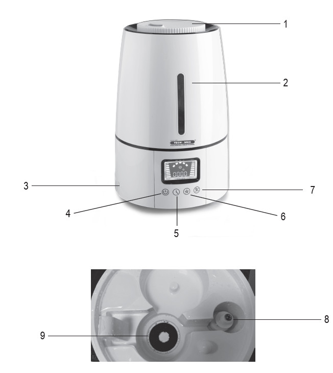Ultradźwiękowy nawilżacz powietrza z jonizatorem TM Krokus Tech-Med. Zdjęcie.